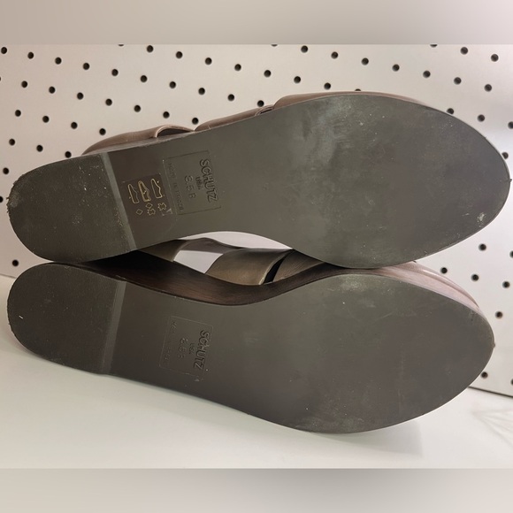 Schultz Taupe Cut Out Wooden Wedge Platform Lace Up Shoes Size 8.5B Boho Mod - Picture 9 of 16